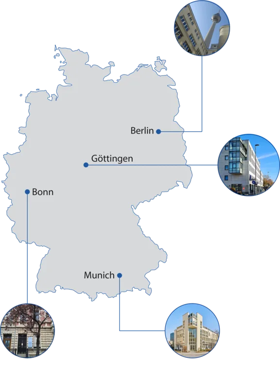 German map with marked locations